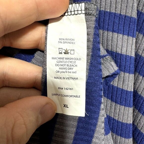 LuLaRoe Tunic Pullover Short Sleeve Blue Gray Stripe Ribbed Shirt Women sz XL - Picture 3 of 4